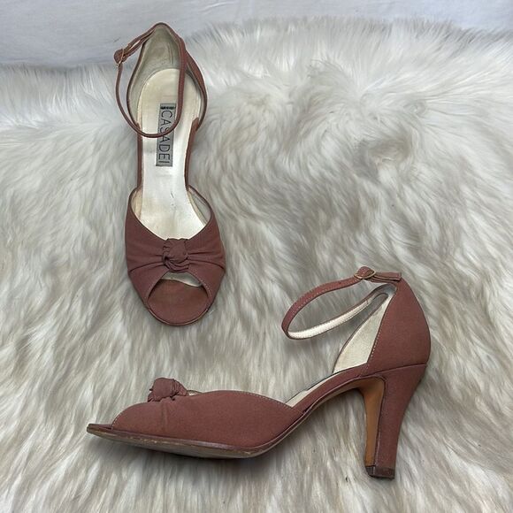 Casadei Brown Fabric Knotted Detail Ankle Strap Heels Sz 7.5 - Picture 1 of 6